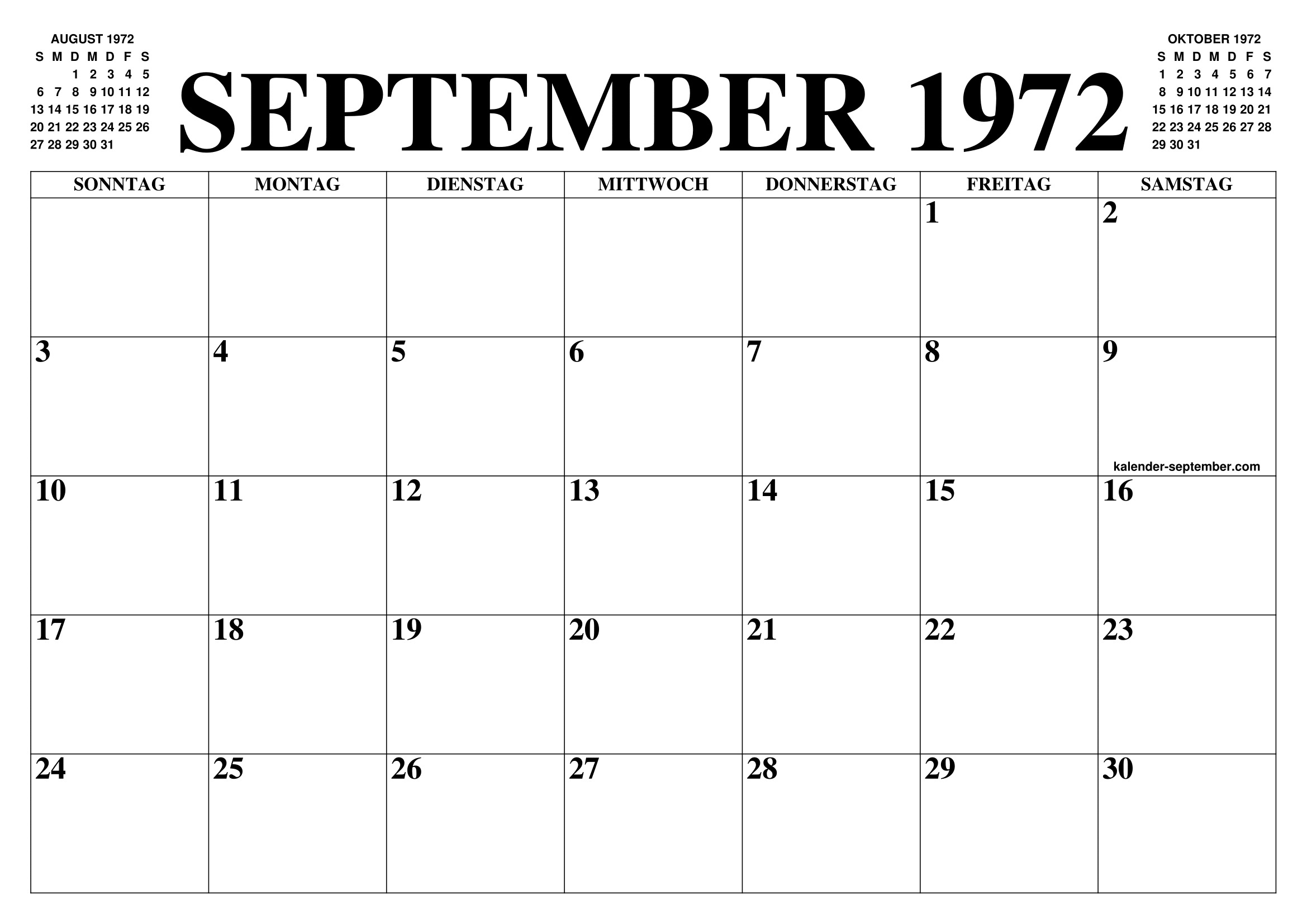 KALENDER SEPTEMBER 1972 SEPTEMBER KALENDER ZUM AUSDRUCKEN GRATIS KALENDER SEPTEMBER 1972 SEPTEMBER KALENDER ZUM AUSDRUCKEN GRATIS