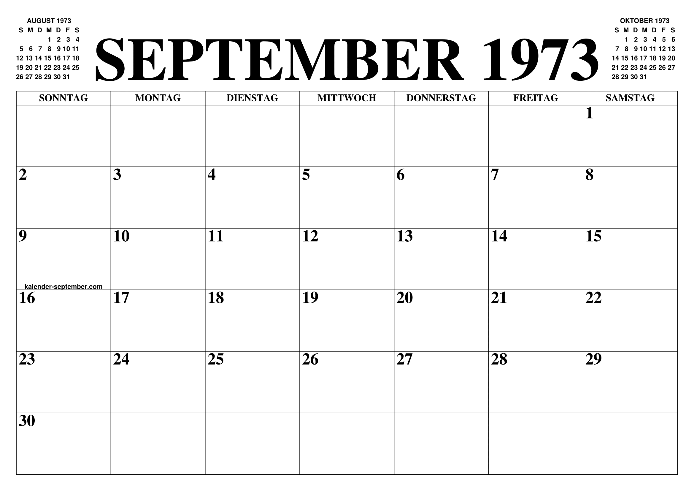 KALENDER SEPTEMBER 1973 SEPTEMBER KALENDER ZUM AUSDRUCKEN GRATIS