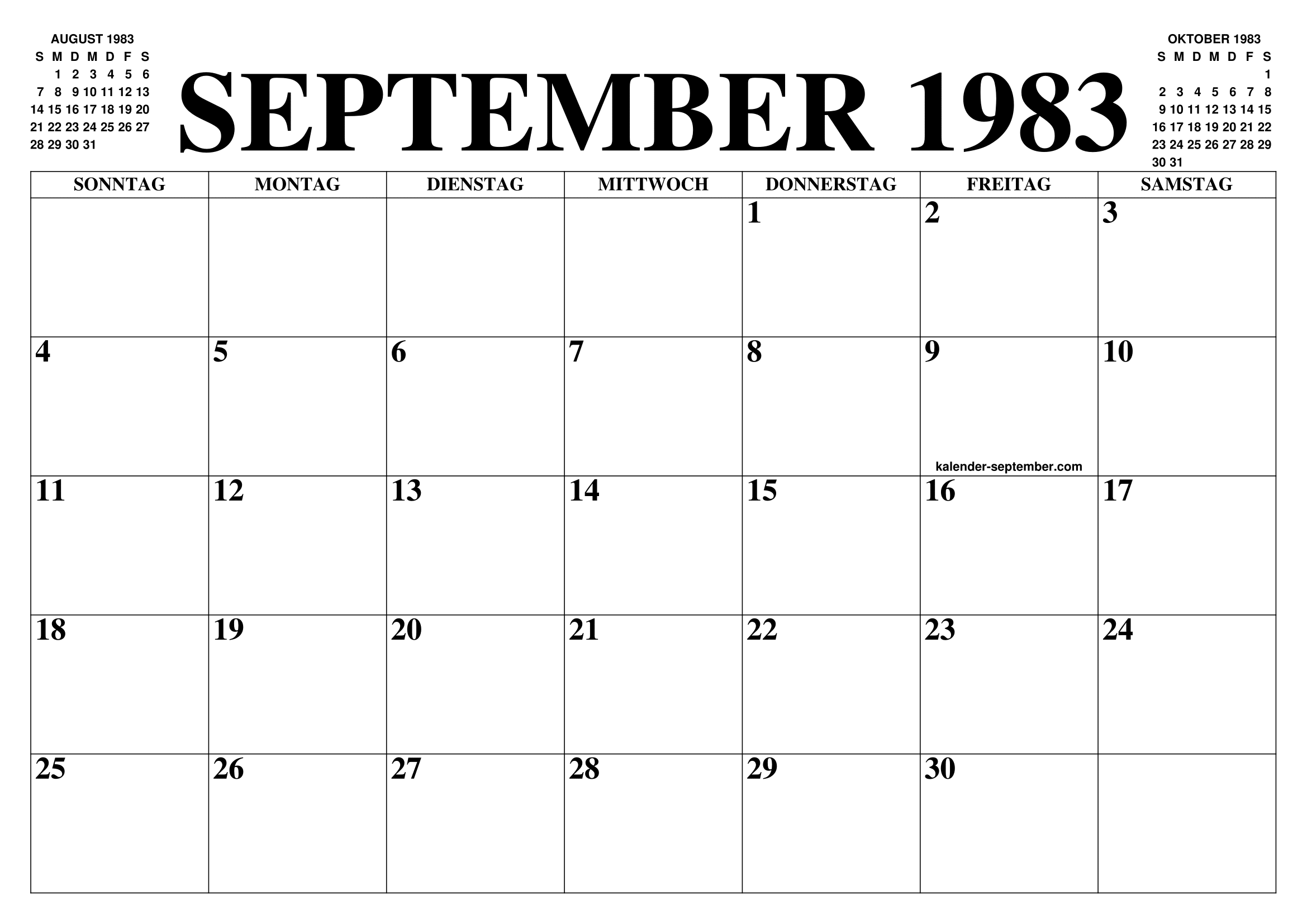 KALENDER SEPTEMBER 1983 SEPTEMBER KALENDER ZUM AUSDRUCKEN GRATIS